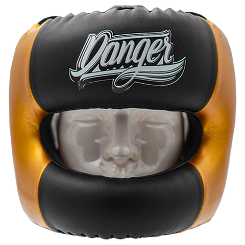 Head Guard Danger Face Bar Semi Leather Black/Gold