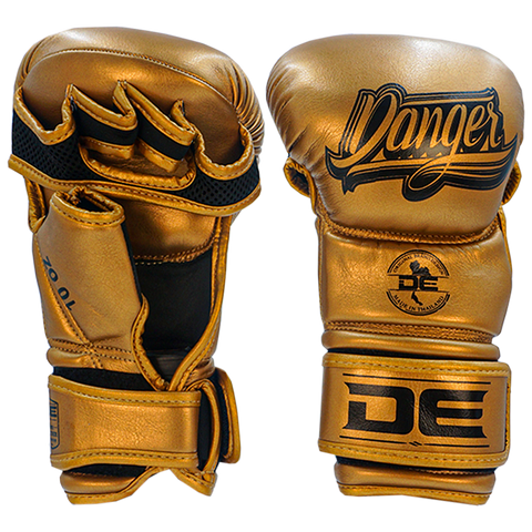 MMA Gloves Danger Sparring Semi Leather Metal Gold